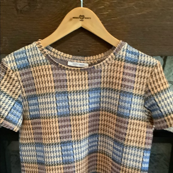 Zara Blue and Tan Plaid Mini Dress - Picture 2 of 3